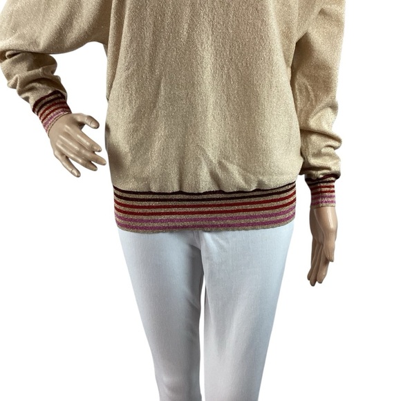 Trina Turk Metallic Trim Dolman Sleeve Sweater Beige Gold Size M - Picture 3 of 7